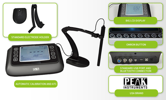 6Écran LCD de 5 pouces Mètre de pH mV de laboratoire avec prise en charge ODM et résolution 0.1/0.01pH